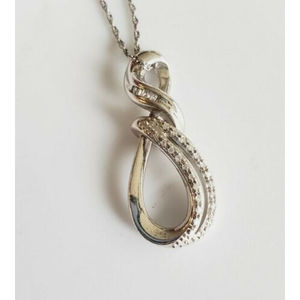 Diamond Chip Infinity Swirl Sun 925 Sterling Silver 18" Pendant Necklace